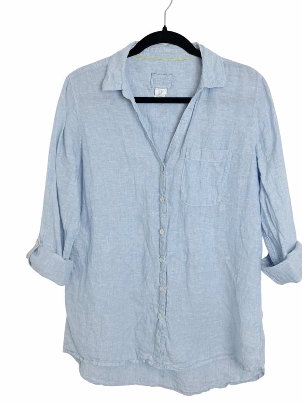 Sigrid Olsen Womens Light Blue 100% Linen Button Down Roll Tab Sleeve Shirt M